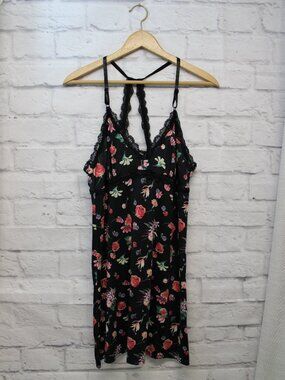 Jessica Simpson Medium Black Lace Floral Strappy Back Summer Nightgown